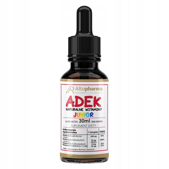 WITAMINA ADEK JUNIOR A, D3, E, K2 MK-7 KROPLE 30ml