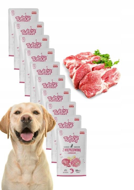 Mokra karma dla psa, 65% mięsa, saszetka 40x500g, zestaw Tuf Tuf mix smaków
