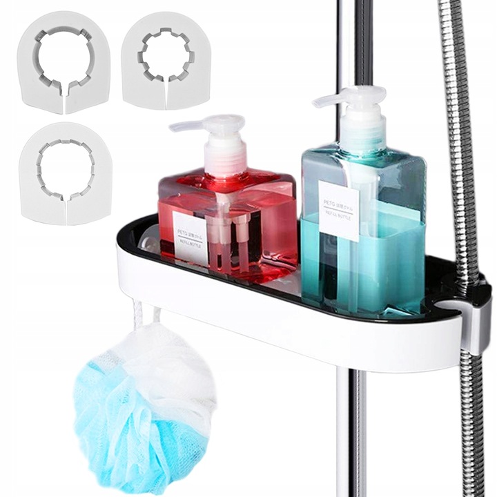 PÓŁKA ŁAZIENKOWA MOCOWANA NA DRĄŻEK PRYSZNICOWY POD PRYSZNIC WISZĄCA