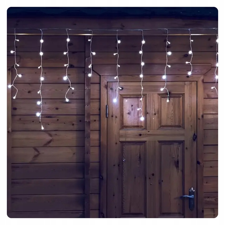 LAMPKI ŚWIĄTECZNE SOPLE Girlanda Świetlna Kurtyna 500 LED Zimny biały