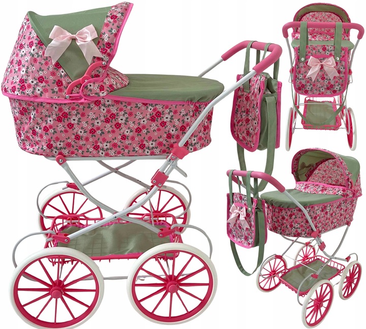 WÓZEK DLA LALEK RETRO GŁĘBOKI + TORBA