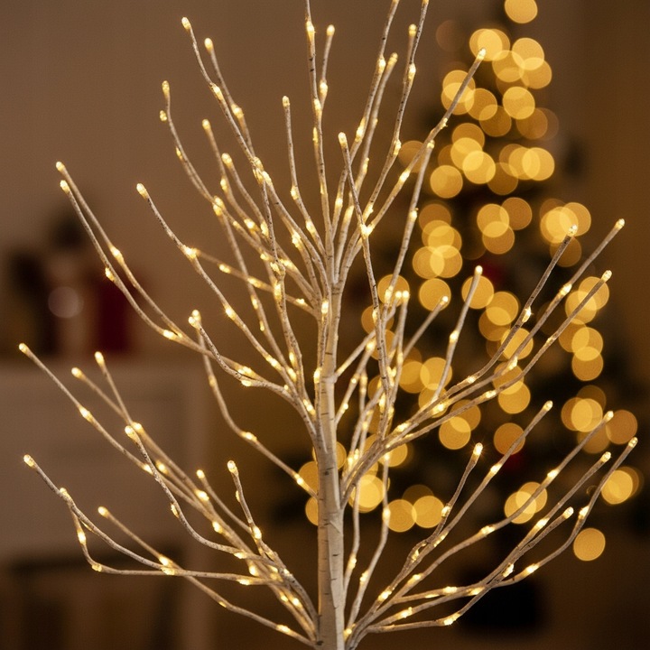 Drzewko Świąteczne Ozdobne Świecące LED BRZOZA 150 cm Lampki Białe Ciepłe