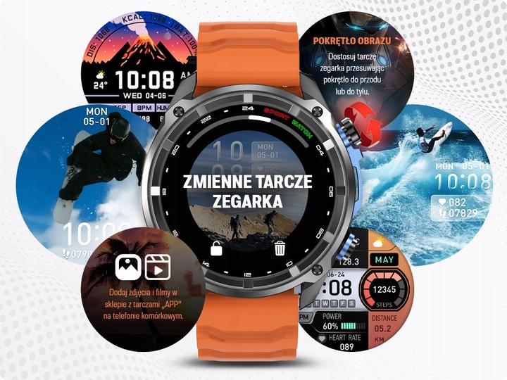 Smartwatch Męski - Zegarek Menu PL GPS Amoled Dyktafon Wodoodpony - 860mAh