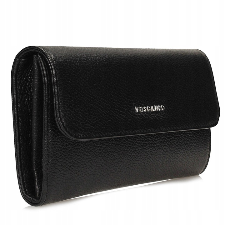 Kopertówka Damska Skóra Naturalna Elegancka Wyjściowa Pojemna Czarna E68