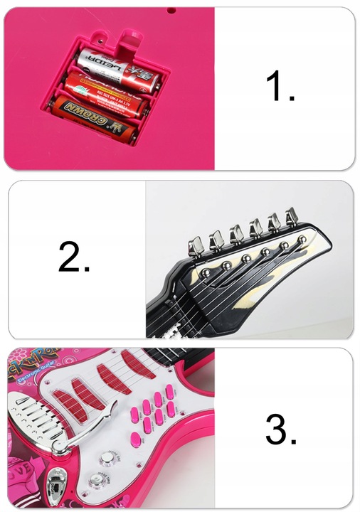 GITARA ELEKTRYCZNA DUŻA DLA DZIECI Z MIKROFONEM WZMACNIACZ STATYW RÓŻOWA