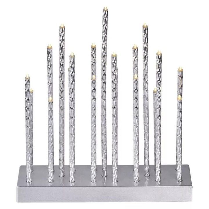 Świecznik Świąteczny LED Srebrny Dekoracja LED 19cm Ciepła Biel Timer