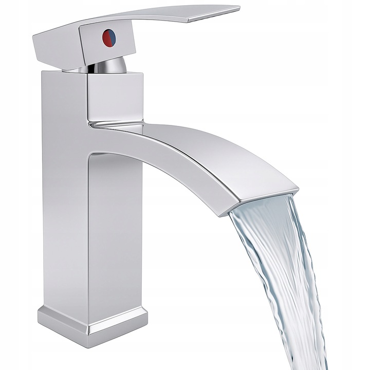 BATERIA UMYWALKOWA KRAN UMYWALKI CHROM NISKA ŁAZIENKOWA CUBIC WODOSPAD