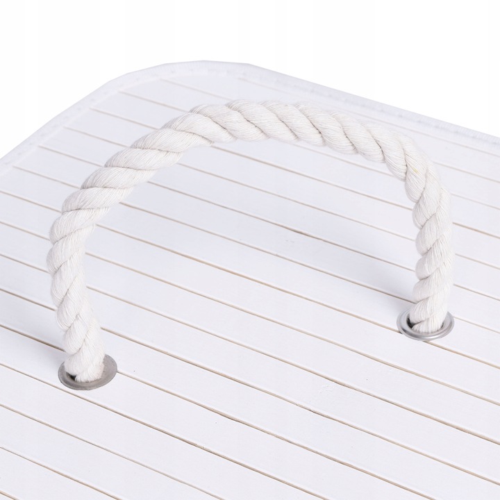 KOSZ POJEMNIK NA PRANIE BIELIZNĘ NAROŻNY BIAŁY BAMBUSOWY Z POKRYWĄ 60L