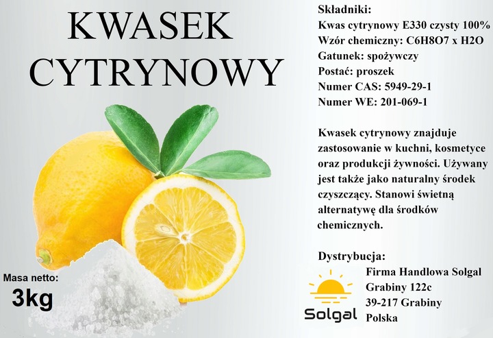 Kwas kwasek cytrynowy spożywczy E330 czysty 3kg