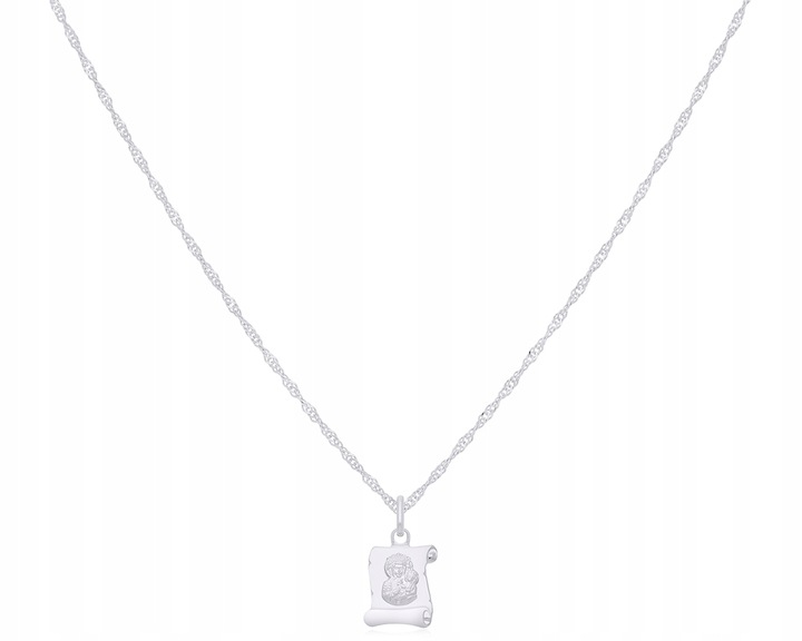 ŁAŃCUSZEK SREBRNY DLA DZIEWCZYNKI MEDALIK MATKA BOSKA + GRAWER dł.42 cm 925