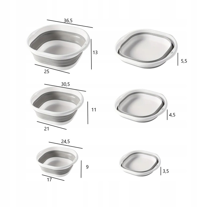 Zestaw 3szt uniwersalnych misek składanych silikonowe 3L 5L 8L miska