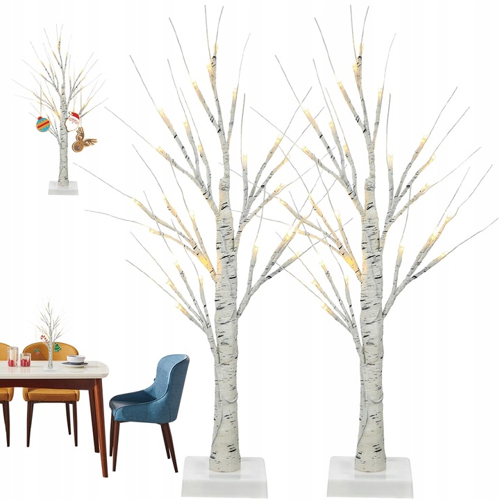 DEKORACJE ŚWIĄTECZNE 2SZT 60CM ŚWIECZĄCE BRZOZY LED ŚWIĄTECZNE DRZEWO STÓŁ