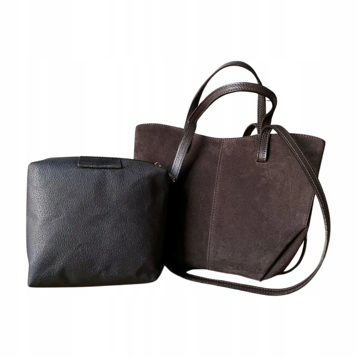 Czekoladowa zamszowa torebka brązowa shopper ZAMSZ NATURALNY łódka