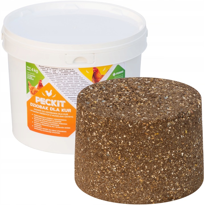 Dziobak dla kur PECKIT 4kg witaminy dla kur niosek na kanibalizm z muszlami