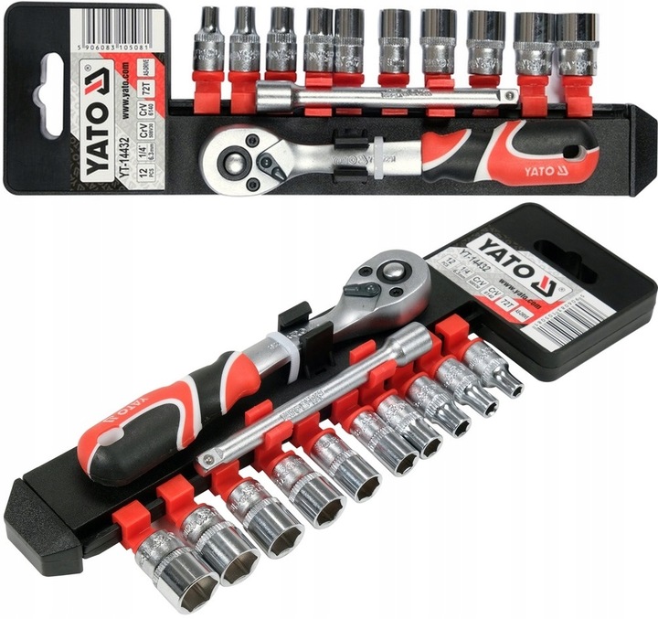 YATO ZESTAW KOMPLET NASADEK Z AKCESORIAMI 1/4",12 CZĘŚCI 72T YT-14432