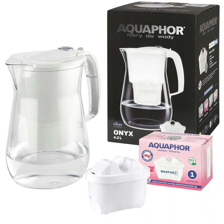 Aquaphor Onyx 4,2 l dzbanek filtrujący z filtrem Maxfor B25 Mg Plus, biały