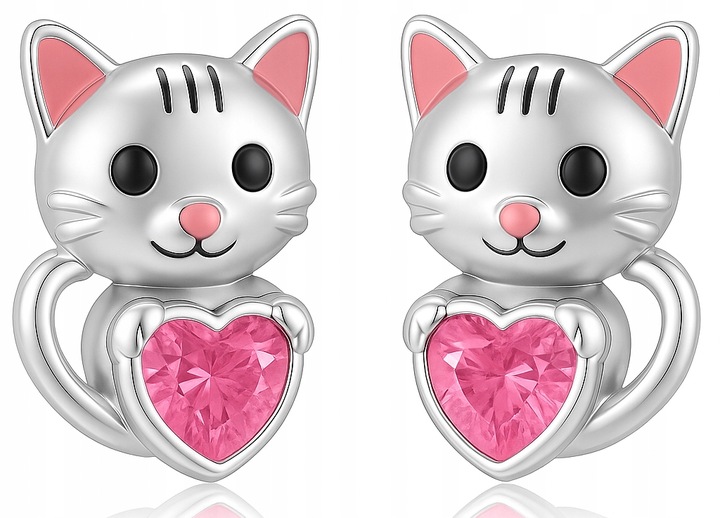 Kolczyki Srebrne Dla Dziewczynki Rodowane Kotki Srebro 925 Sztyfty Serce