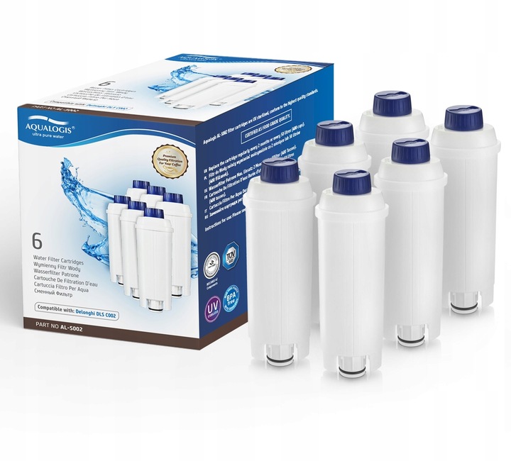 Zestaw Filtrów Do Ekspresu Delonghi- AL-S002 Zamiennik filtra DLSC002 6szt.
