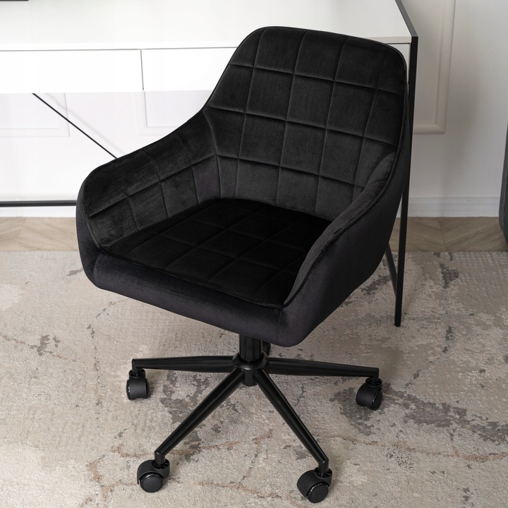 Krzesło Obrotowe Fotel Młodzieżowy Obrotowy Dla Dziecka Czarny Welur LUCY