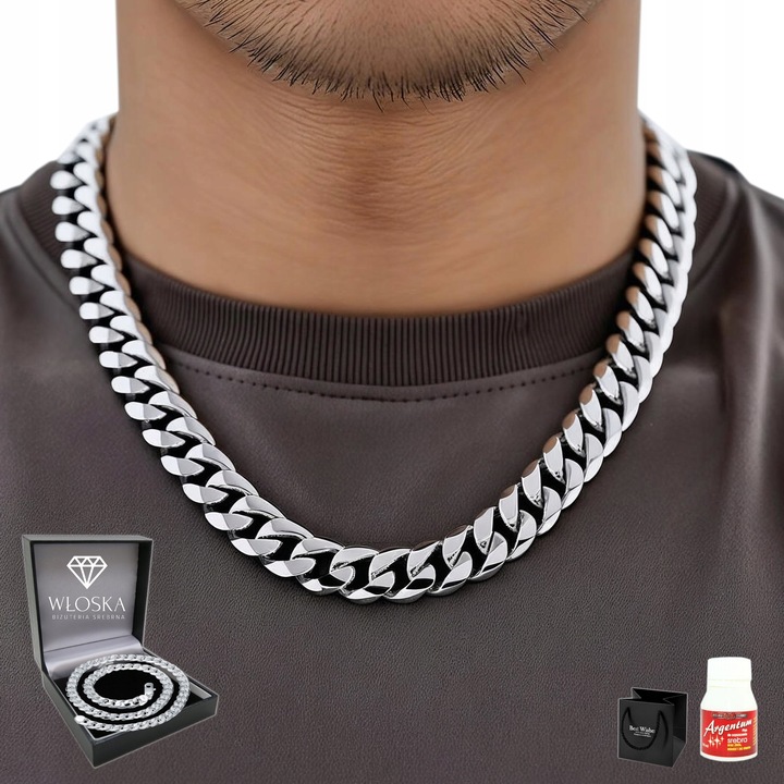 Łańcuszek SREBRNY Męski GRUBY 9mm Łańcuch Pancerka SREBRO 925 PEŁNY