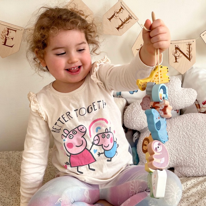 NAWLEKANKA ZOO DREWNIANA PRZEPLATANKA SZNUROWANKA KLOCKI 13 EL WOOPIE GREEN