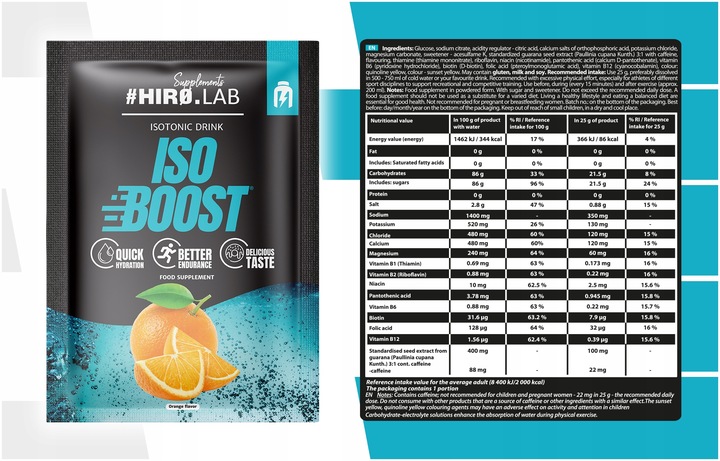 IZOTONIK ISO KONCENTRAT NAWODNIENIE ELEKTROLITY pomarańcz 25x 25g box hiro
