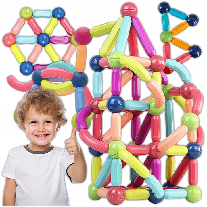 Klocki Magnetyczne Konstrukcyjne Edukacyjne Dla Dzieci Duże Elementy 98 El