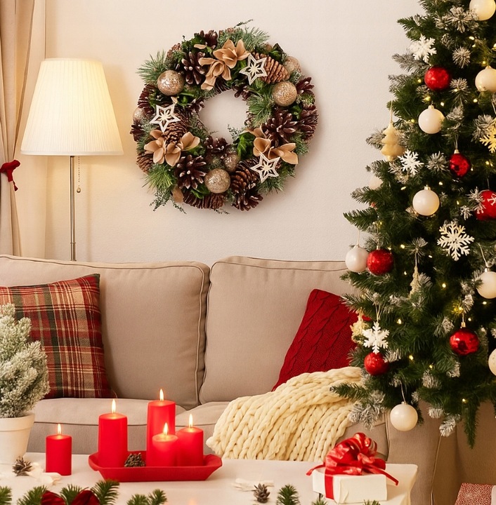 Wianek świąteczny na drzwi stroik wieniec Altom Design szyszki 30 cm