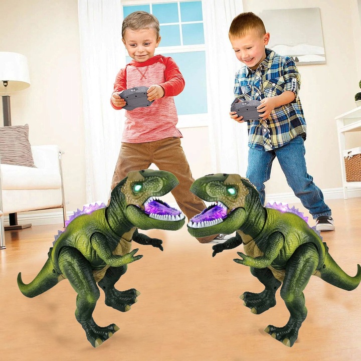 DUŻY DINOZAUR TYRANOZAUR ZDALNIE STEROWANY ROBOT LED CHODZI RYCZY + BATERIE