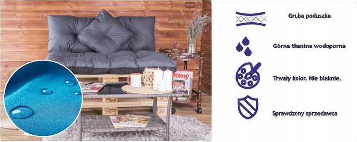 Poduszka na palety do Ogrodu 120x40 EKO grafit