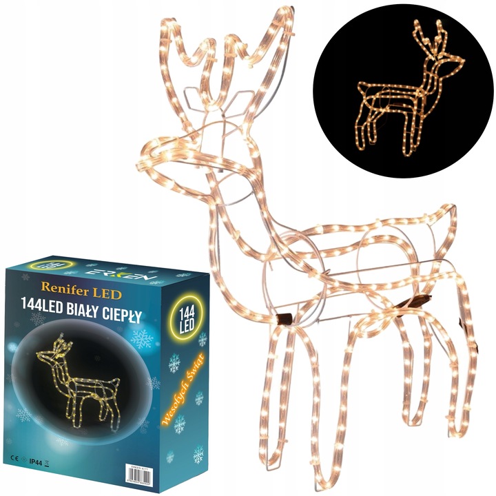 Renifer Świąteczny 144 LED Świetlna JELONEK Ozdoba Do Ogrodu Biały Ciepły