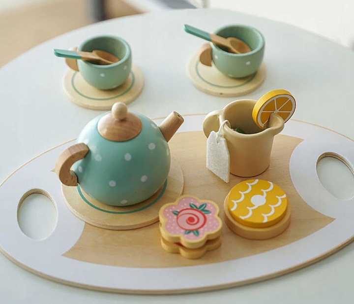Drewniany Serwis dla Dzieci do Herbaty Kawy Zestaw Kawowy Filiżanki Zastawa