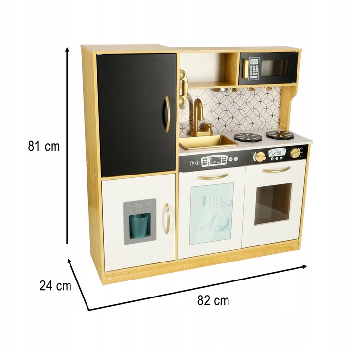 KUCHNIA DLA DZIECI DREWNIANA ZŁOTA LED DUŻA XXL Z LODÓWKA TABLICA KREDOWA