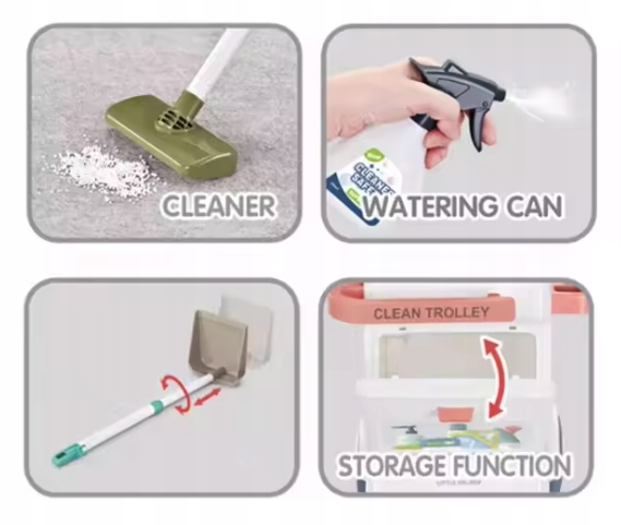 ZABAWKOWY WÓZEK DO SPRZĄTANIA DLA DZIECI ZESTAW ODKURZACZ AKCESORIA