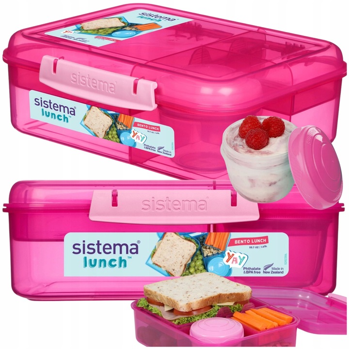 LUNCH BOX ŚNIADANIÓWKA SISTEMA POJEMNIK BOX BENTO 1650ml Z PRZEGRÓDKAMI SOS