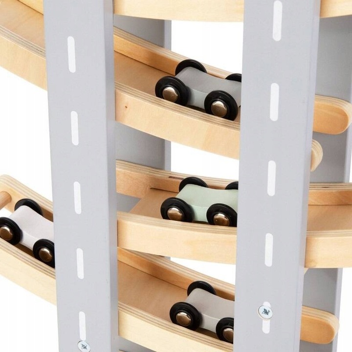 MAMABRUM Drewniany Tor Zjeżdżalnia Dla Samochodów 6 Pięter + 6 Autek