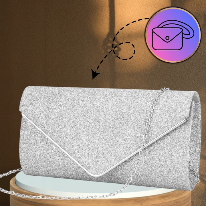 Srebrna Torebka Wieczorowa Kopertówka Wizytowa Błyszcząca Ślub Wesele bal