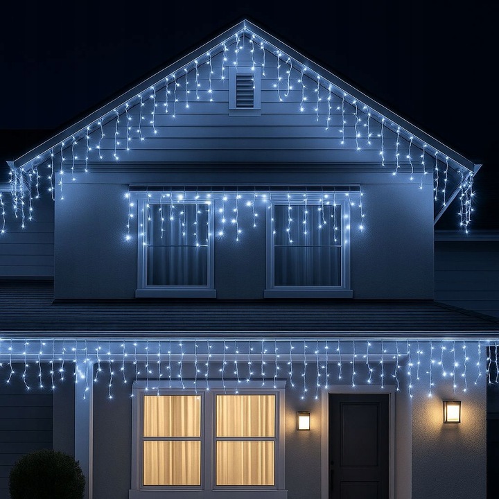 SOPLE 300 LED BIAŁE ZIMNE ZEWNĘTRZNE CHOINKOWE Świąteczne sople dekoracja