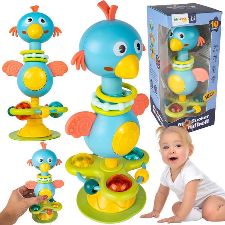 GRZECHOTKA PTAK ZABAWKA SENSORYCZNA WESOŁY PTASZEK Z PRZYSSAWKĄ NA BATERIE