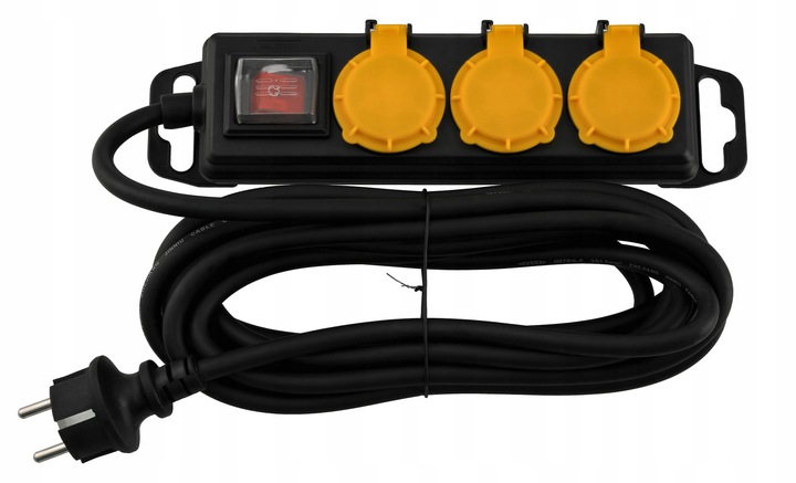 Przedłużacz Listwa Zasilająca 3 Gniazda 5m Wodoszczelny Z Wyłącznikiem IP44