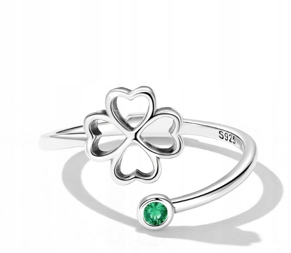 Pierścionek Koniczynka srebro regulowany s925 +pudełko