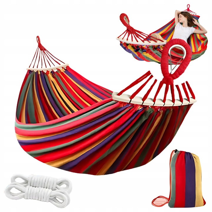 HAMAK OGRODOWY 2-OSOBOWY XXL Z POPRZECZKĄ MOCNY DUŻY HUŚTAWKA + TORBA