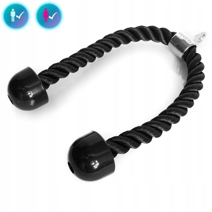 SZNUR UCHWYT DO WYCIĄGU LINA NA TRICEPS MASYWNA I SOLIDNA Z KARABIŃCZYKIEM