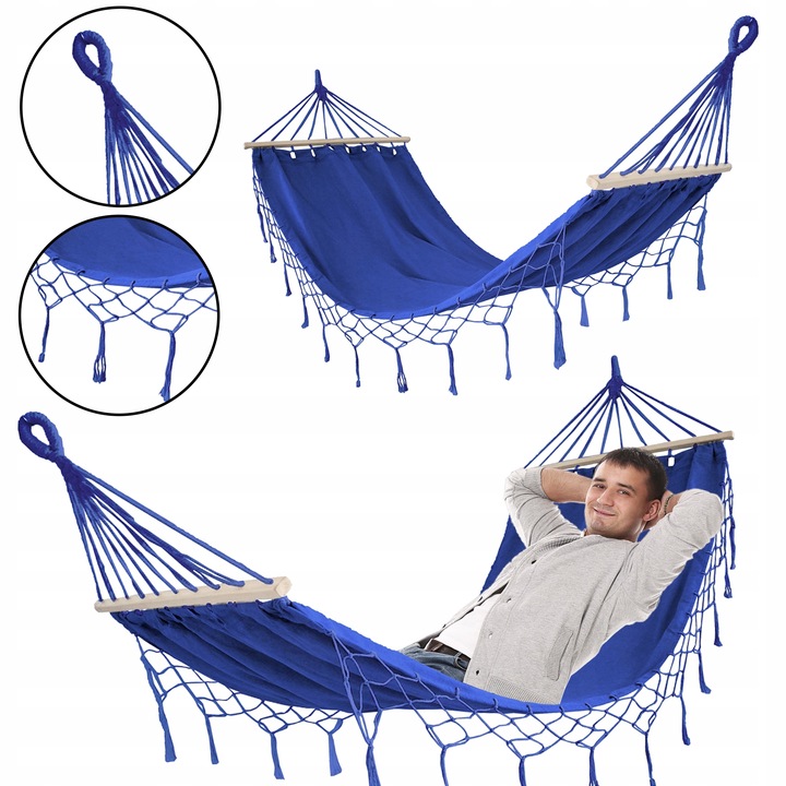 HAMAK OGRODOWY Z DRĄŻKIEM DUŻY MOCNY WYTRZYMAŁY BOHO 200x100cm MIX