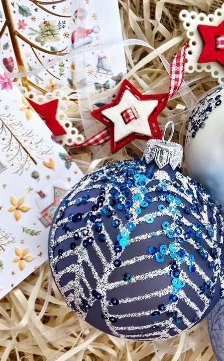 Bombki choinkowe szklane ręcznie malowane, 8cm, komplet 6 sztuk