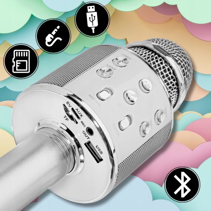 BEZPRZEWODOWY MIKROFON DLA DZIECI ZESTAW DO KARAOKE BLUETOOTH ETUI USB