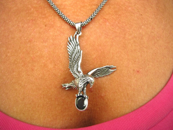 1581 Duży Orzeł Wisior Zawieszka Onyks Orłem Polska Eagle Srebro 925 UNISEX