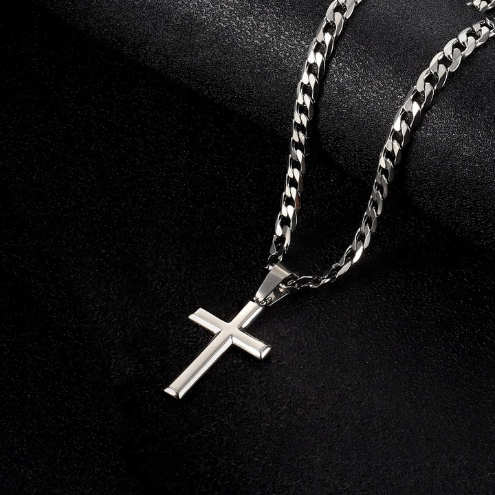 Elegancki ŁAŃCUSZEK z Krzyżykiem Srebrny NASZYJNIK Krzyż Łańcuch + GRATIS