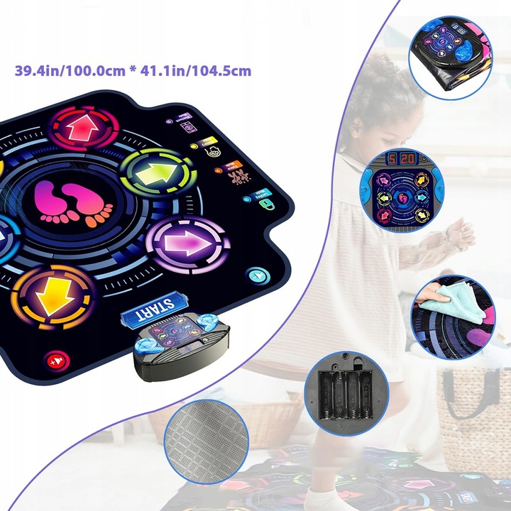 DUŻA MATA TANECZNA DLA DZIECI Z BLUETOOTH LED 9 TRYBÓW 5 PRĘDKOŚCI