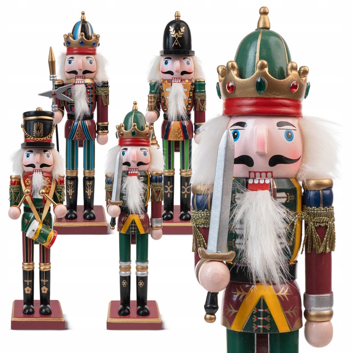 ŚWIĄTECZNE FIGURKI DZIADEK DO ORZECHÓW DUŻY DREWNIANY OZDOBA NA PODSTAWCE